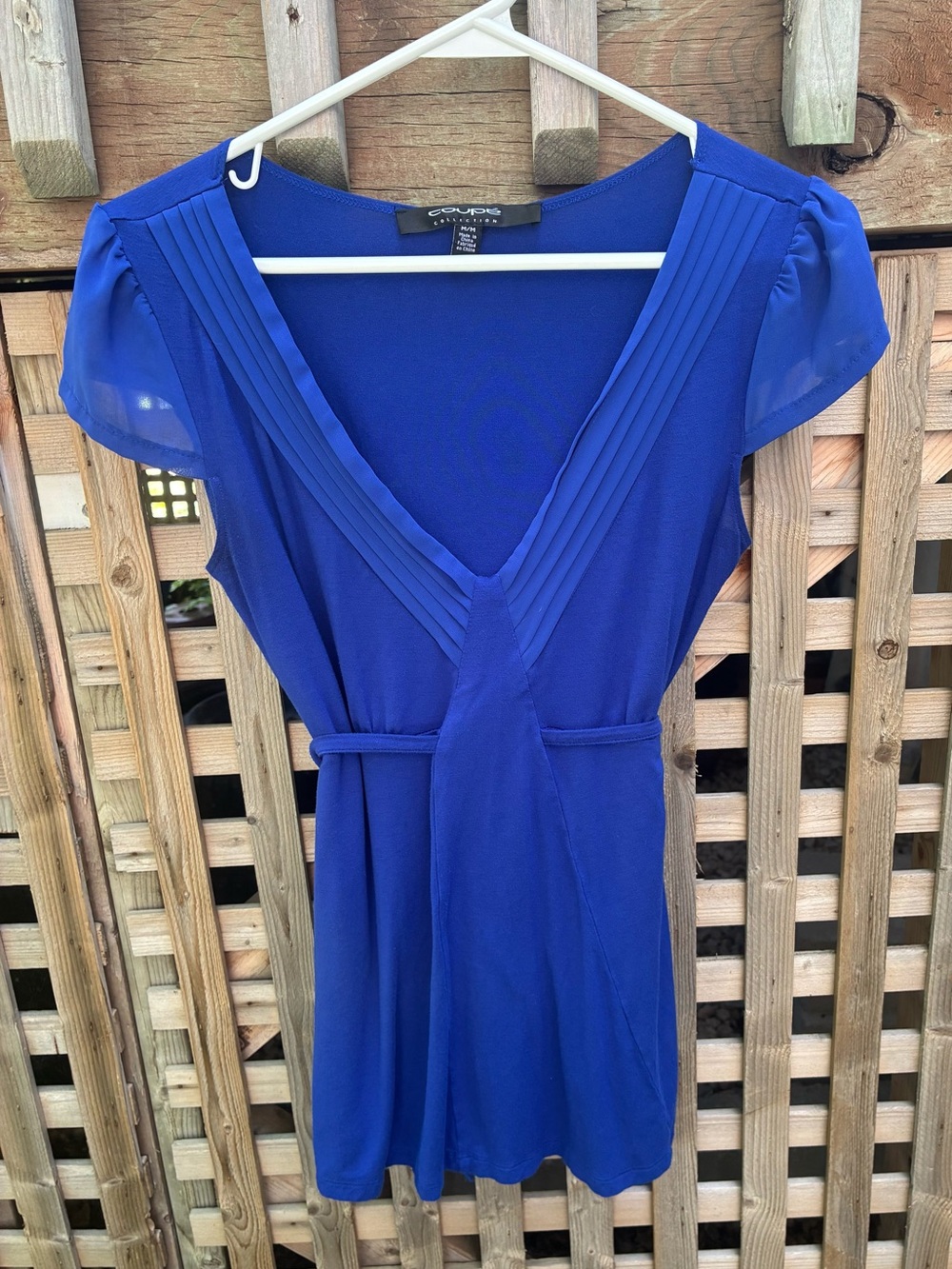 Coupe Royal Blue V-Neck Top with Pleated Trim
